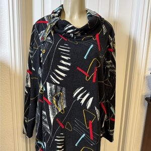 Pure Essence Urbanology 1X NWT‎ Abstract Graphic Cowl Neck Tunic lagenlook